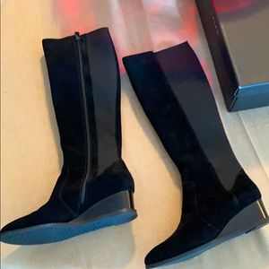 Black suede tall boots with wedge heel size 8 1/2